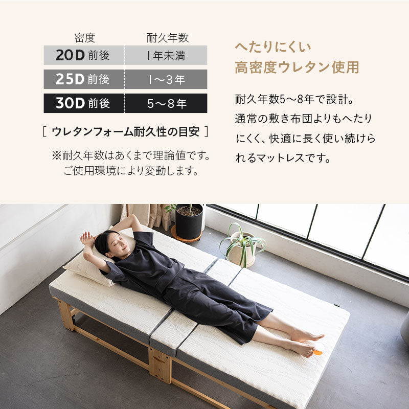敷いたまま折りたためる 折りたたみベッド専用 マットレス シングルサイズ 2層構造 極厚 滑り止め加工 変則3つ折り形状 ショールーム体験可