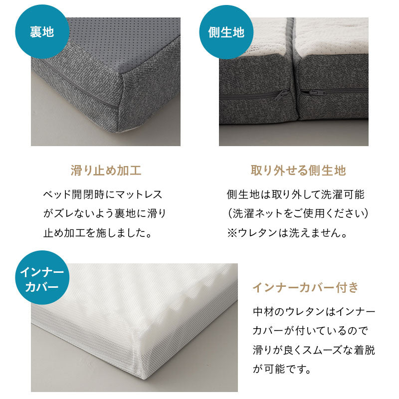 敷いたまま折りたためる 折りたたみベッド専用 マットレス シングルサイズ 2層構造 極厚 滑り止め加工 変則3つ折り形状 ショールーム体験可