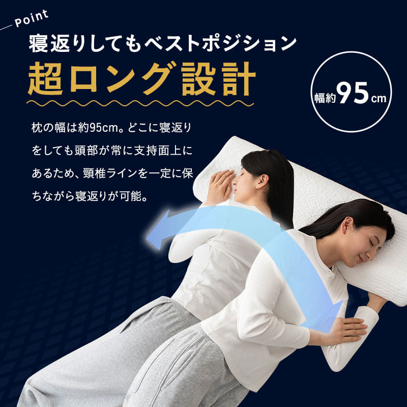 EMOOR PREMIUM ずっと寝返りができる枕  まくら 長い枕 長め ロング 枕 ピロー 大きめ ビッグサイズ 横長 寝返り プレミアム 枕カバー付き 枕カバー洗濯可 95×30×12cm ホワイト 白 ギフト プレゼント