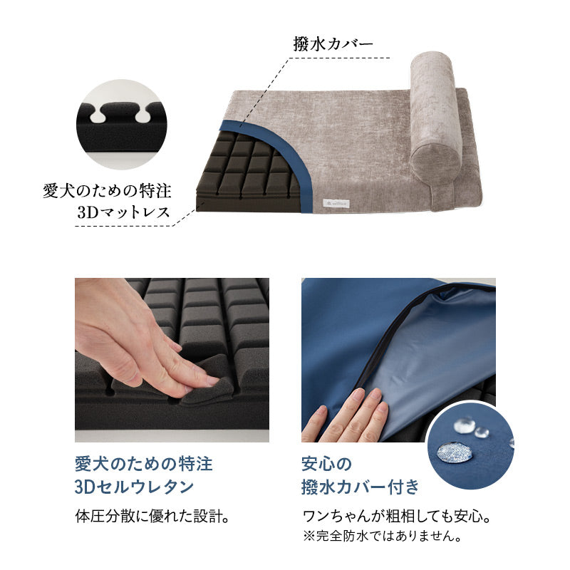 愛犬専用 体圧分散 プレミアム ドッグ マットレス 枕が 動かせる 低床 ロー ペットベッド カドラー 洗える まくら あご乗せ