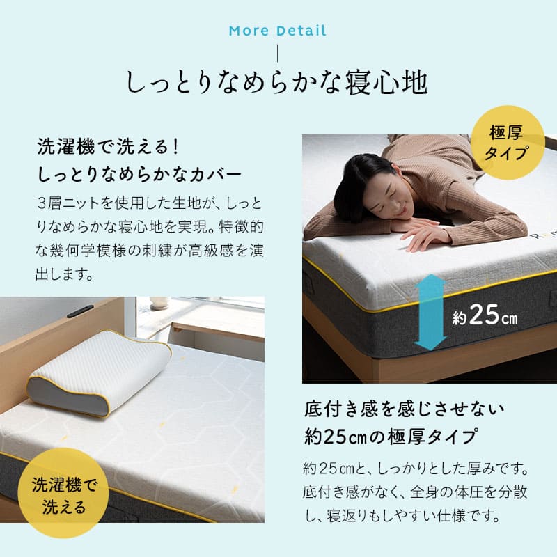 REMONマットレス β ベータ シングルサイズ 極厚 25cm 4層構造 低ホルムアルデヒド 低反発ウレタン 高反発ウレタン 取っ手付き