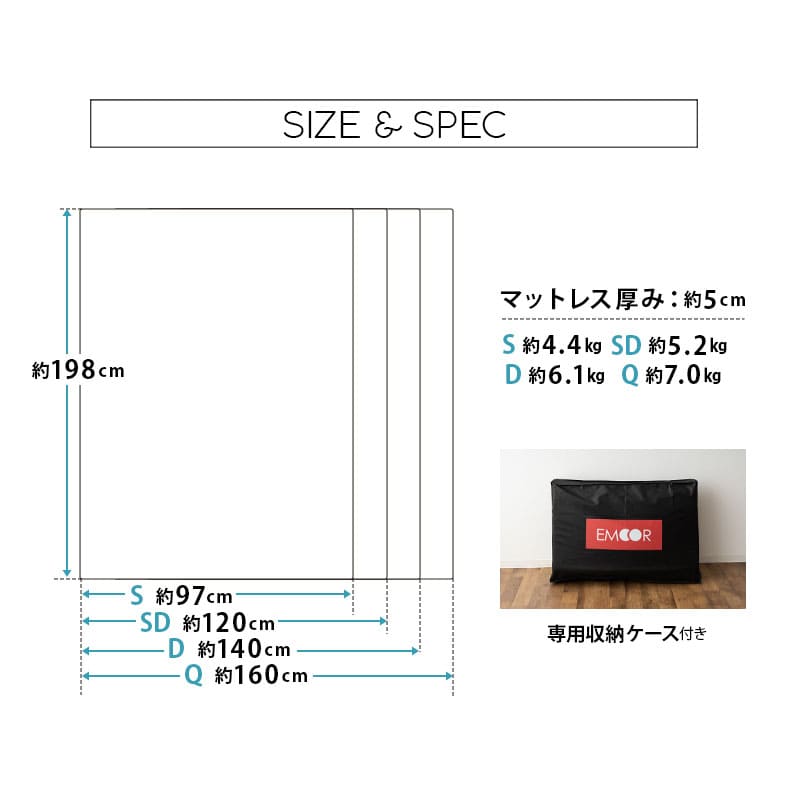 ★新品未開封【EMOOR START】 高反発 オーバーレイマットレス★ オーバーレイマットレス トッパー 高反発 消臭 収納ケース付き