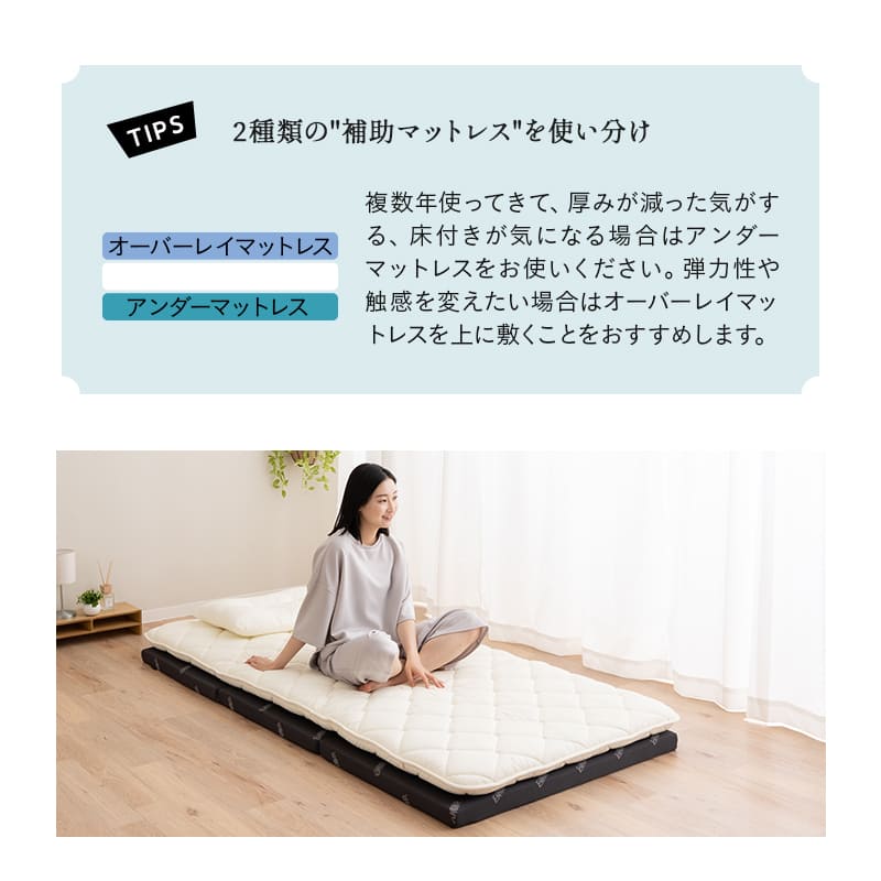 アンダーマットレス 薄型マットレス 下敷き マットレス 敷き布団 三つ折り 折りたたみ 高反発 ウレタン かため 軽量 コンパクト 省スペース 寝心地改善 来客用