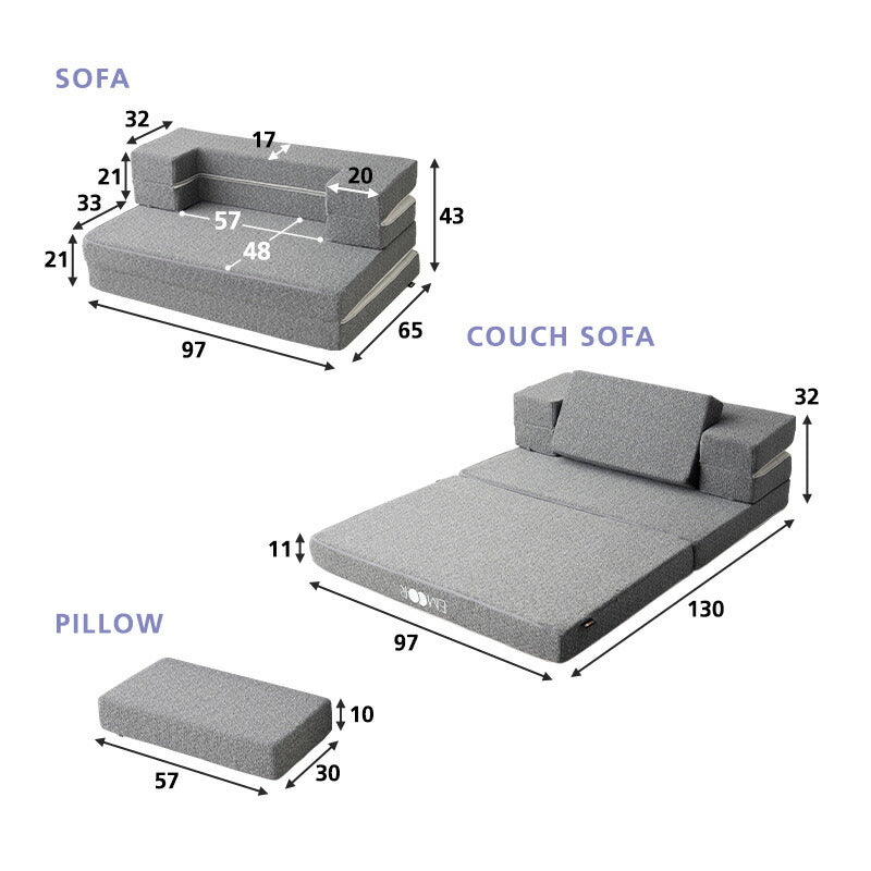 ソファにもなる トランスフォームマットレス シングル 4WAY 1台4役 変形自在 厚さ11cm 三つ折り 折りたたみ マットレス カウチ まくら付き