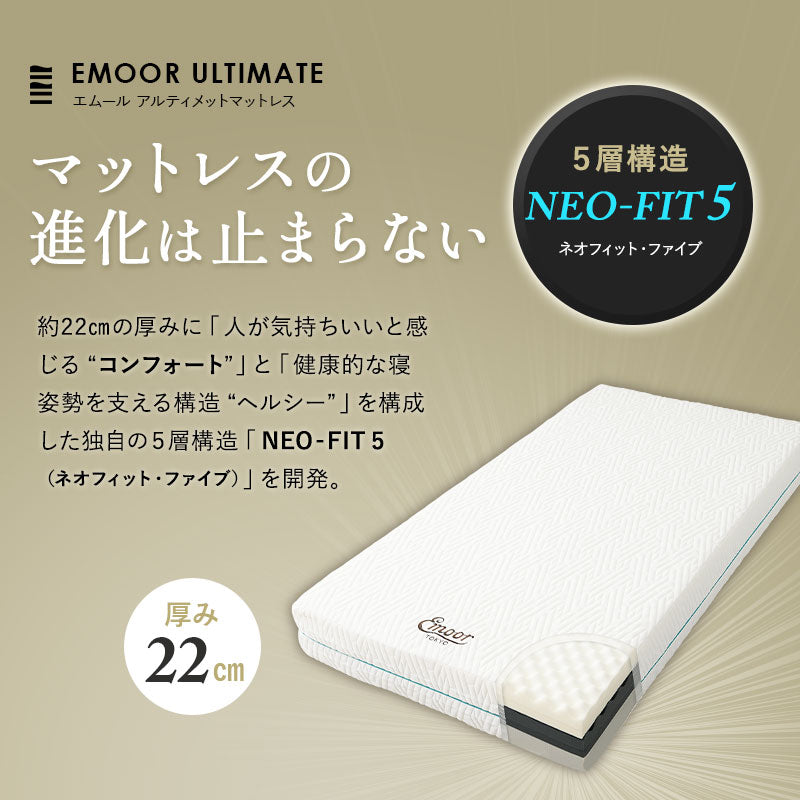 EMOOR ULTIMATE MATTRESS アルティメットマットレス シングル ダブル フラットタイプ 一枚もの 超極厚 22cm 高反発ウレタン 5層構造