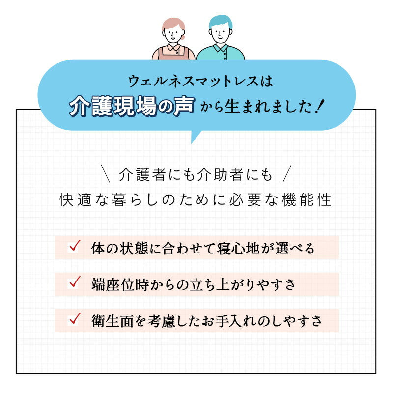 ウェルネスマットレス 介護用 防水マットレス シングル 完全防水 電動ベッド対応 2層構造 厚さ10cm 人工皮革 完成品 床ずれ予防 褥瘡予防 寝返りサポート