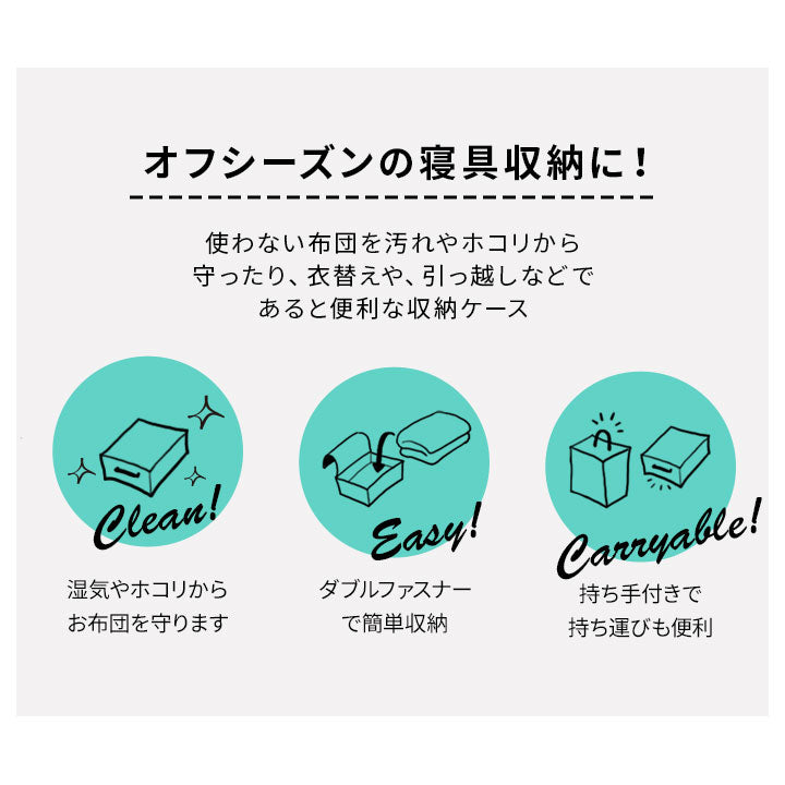 エムールオリジナル 敷き布団収納ケース 6点セット (3つ折りができる敷き布団対応) 持ち手付き ダブルファスナー付き 中身が見える透明ビニール窓仕様