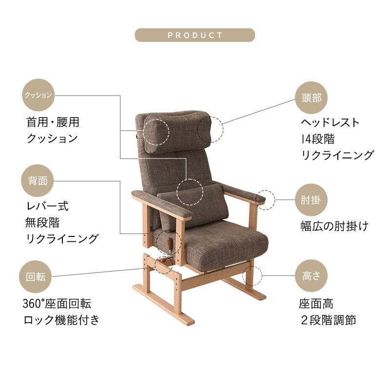 パーソナルチェア リクライニングチェア 回転機能付き 可動式