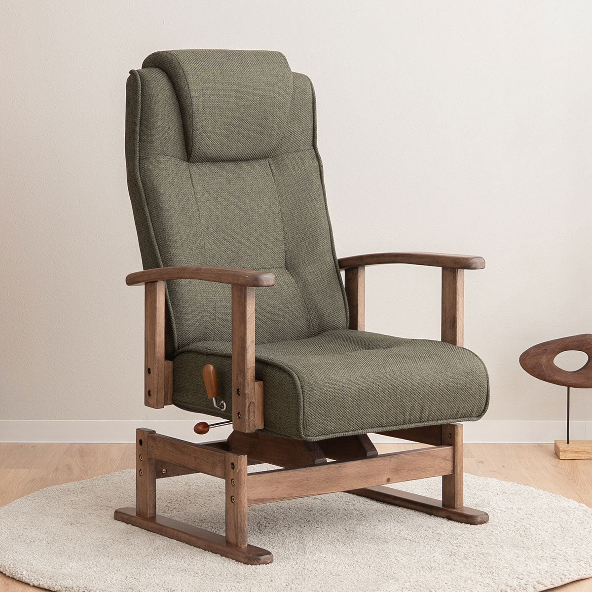 安全ストッパー付き 回転高座椅子 「かなた」 リクライニングチェア  ロック機能 無段階リクライニング 座面高調節可 ヘッドレスト調節可 腰痛対策 【完成品】 ショールーム体験可