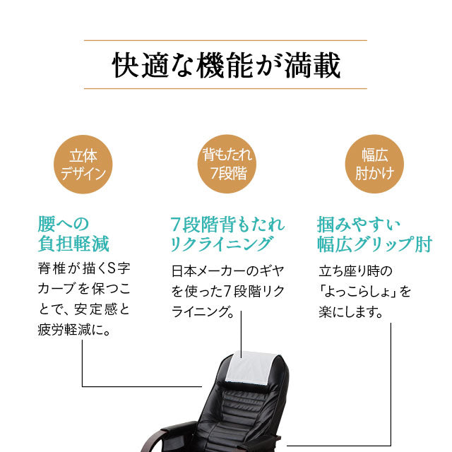 高座椅子 「きらく」 オットマン付き 7段階リクライニング サイドポケット付き ヘッドカバー付き 座面高調節可 組立不要 すぐに使える完成品