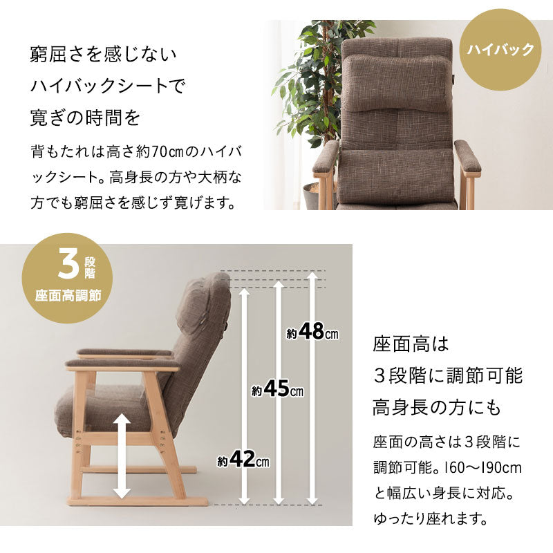【有吉くんの正直さんぽで絶賛】背もたれにこだわった高座椅子 「あかり」 リクライニングチェア 可動式クッション 高さ調節可 無段階リクライニング ショールーム体験可 完成品