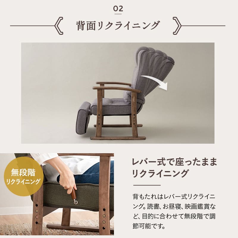 【良品✨】エムール ポケットコイル高座椅子 グレー ポケットコイル 高座椅子 「かなた」 調節できるオットマン付き 無段階