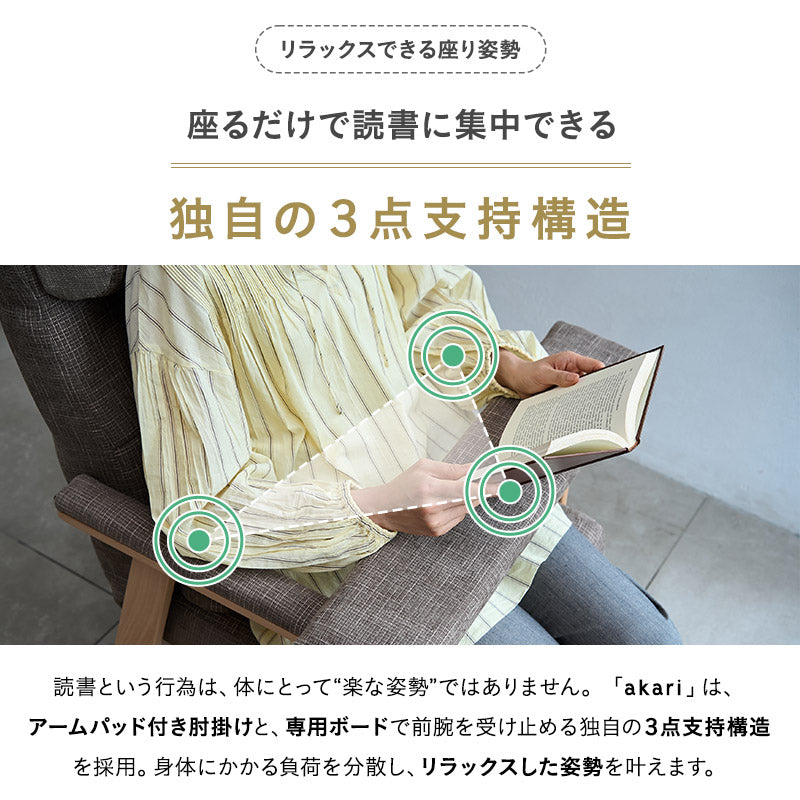 本を読むための椅子 オットマンスツール 2点セット 完成品 隙間を支える可動式クッション付き 読書用チェア リクライニングチェア パーソナルチェア 高座椅子 高さ調節可能 リクライニング機能搭載 腰痛対策 むくみ防止 akari あかり