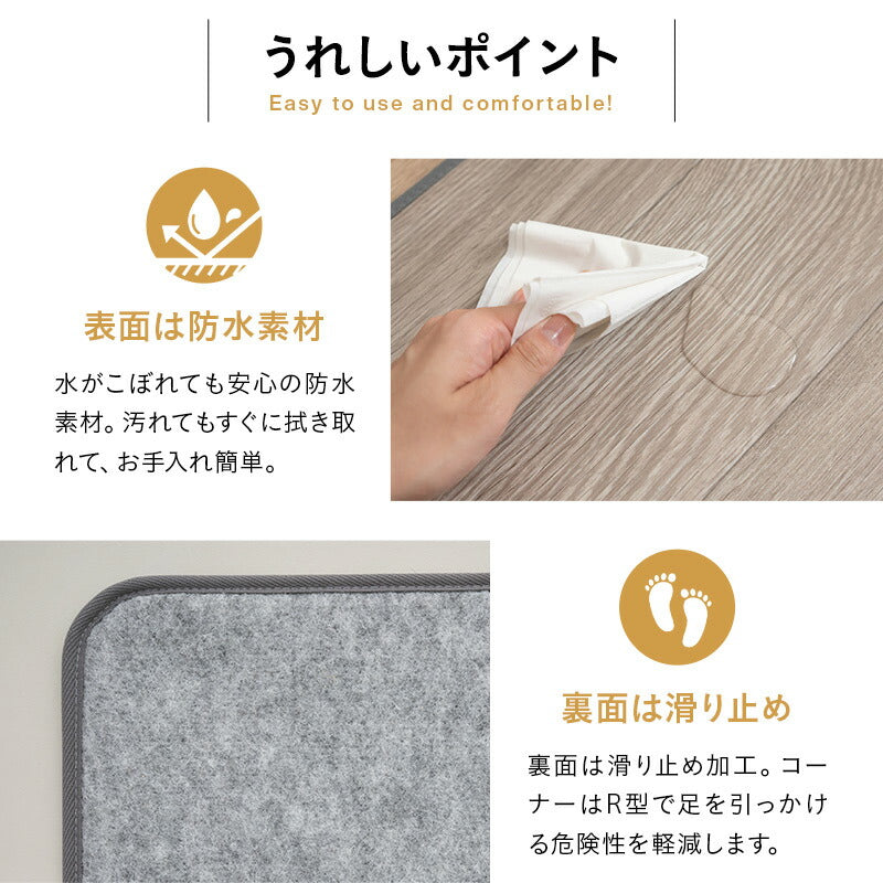 ホットキッチンマット 90×45cm 日本製 防水 抗菌 防カビ 滑り止め付き 暖房器具