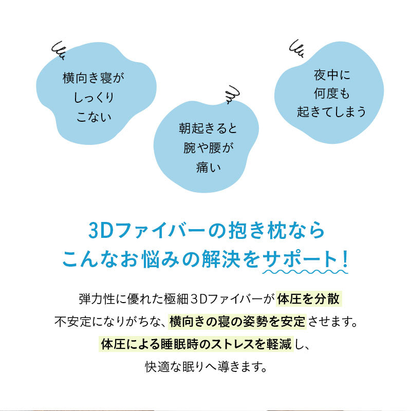 3Dファイバー 抱き枕 円筒 ボディピロー 丸洗いOK 通気性抜群 足枕 あしまくら 腰当て クッション 昼寝 キャンプ 車中泊 防災対策