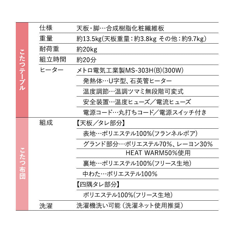 こたつテーブル＋こたつ掛け布団＋高座椅子 セット 長方形 幅80cm ハイタイプ 省スペースデザイン