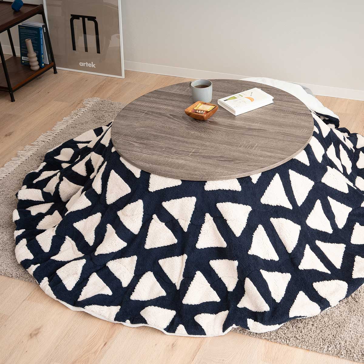 こたつテーブル＋こたつ掛け布団 セット 円形 直径78cm ヴィンテージ風 折りたたみ こたつ布団 やぐら テーブル 机 ファルテ FALTE