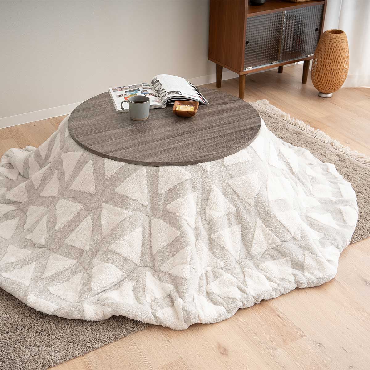 こたつテーブル＋こたつ掛け布団 セット 円形 直径78cm ヴィンテージ風 折りたたみ こたつ布団 やぐら テーブル 机 ファルテ FALTE