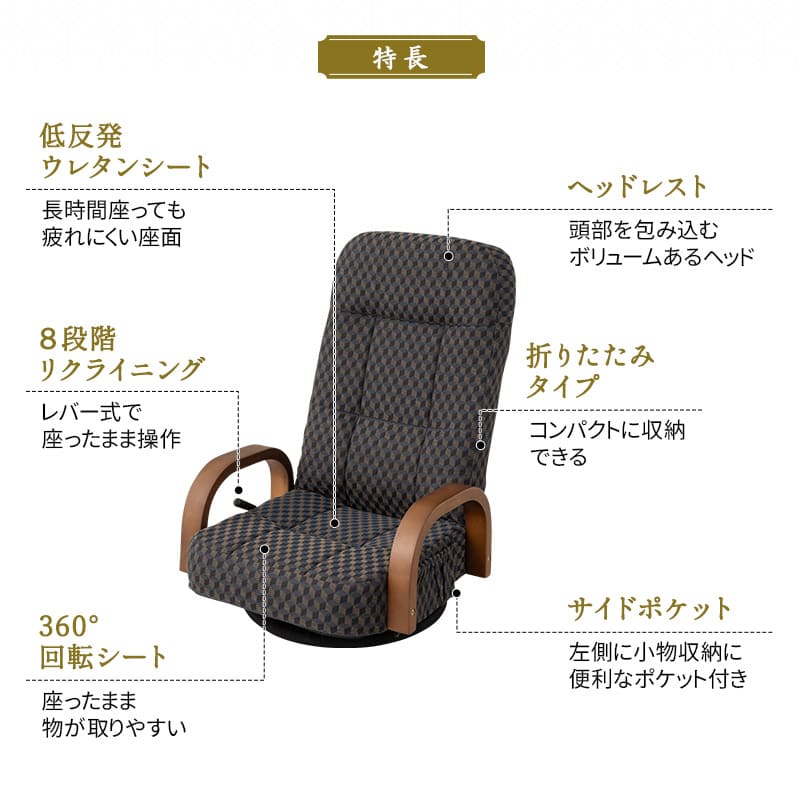 回転座椅子 座椅子 ゆるり リクライニング レバー式 一人用 │ 寝具