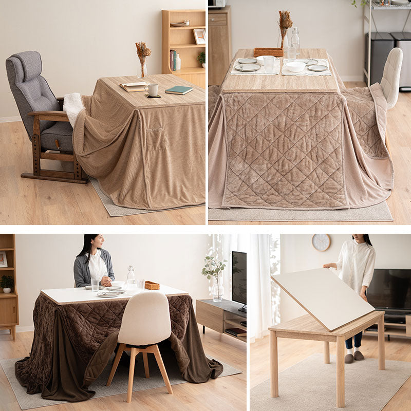 DEETA ディータ こたつテーブル＋こたつ掛け布団 2点セット 幅120cm 長方形 ダイニング用 高さ調節可能 こたつ布団 ダイニングテーブル やぐら 机