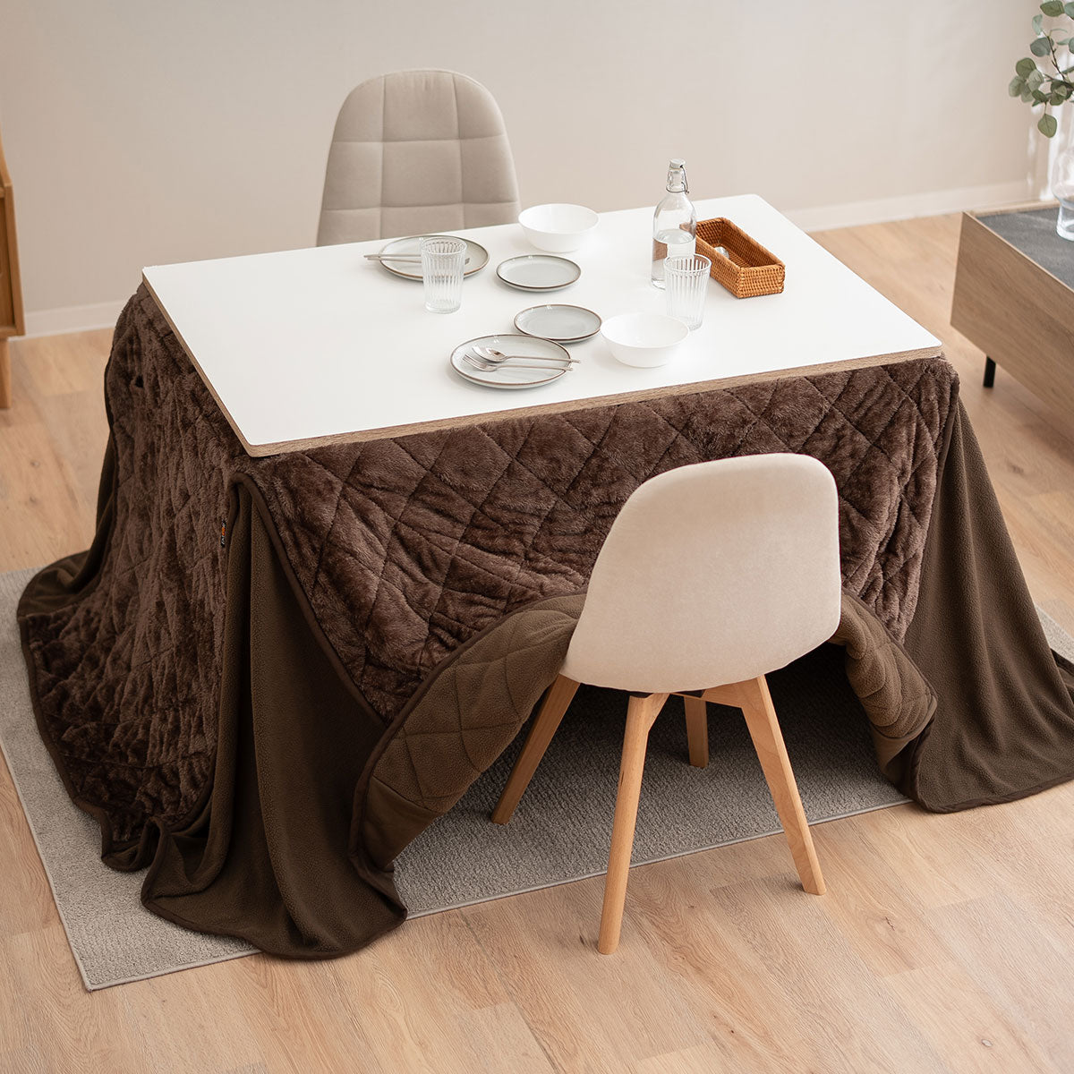 DEETA ディータ こたつテーブル＋こたつ掛け布団 2点セット 幅120cm 長方形 ダイニング用 高さ調節可能 こたつ布団 ダイニングテーブル やぐら 机