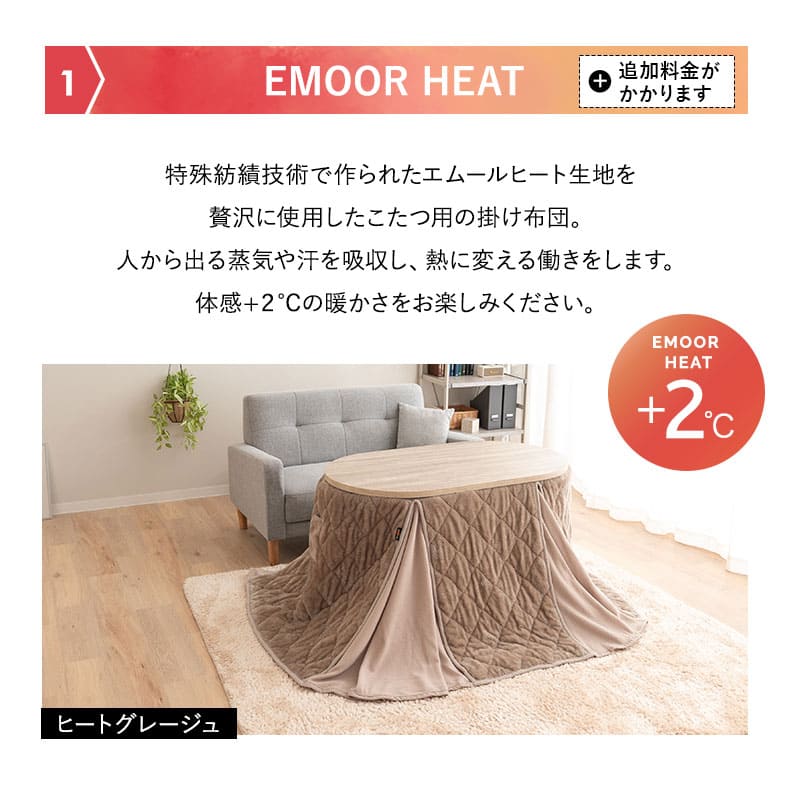 こたつテーブル＋こたつ掛け布団 セット ハイタイプ 幅105cm オーバル