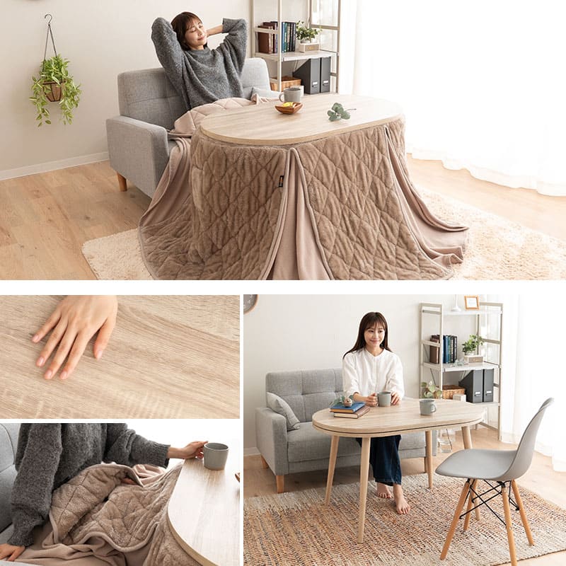 こたつテーブル＋こたつ掛け布団 セット ハイタイプ 幅105cm オーバル