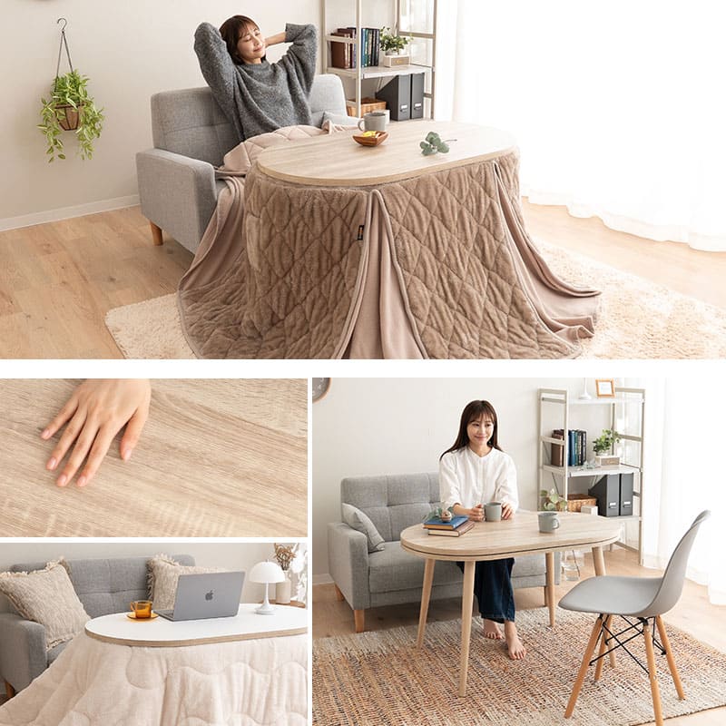 こたつテーブル＋こたつ掛け布団 セット ハイタイプ 幅105cm オーバル