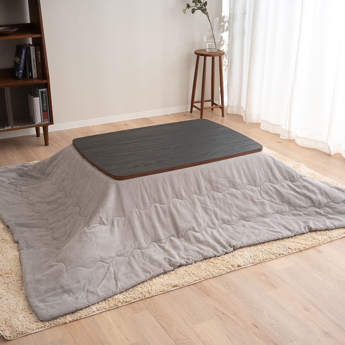 こたつテーブル＋こたつ掛け布団 2点セット 幅105cm 長方形 ロータイプ 木目調 ストーン調 こたつ布団 やぐら デスク 机 オールシーズン