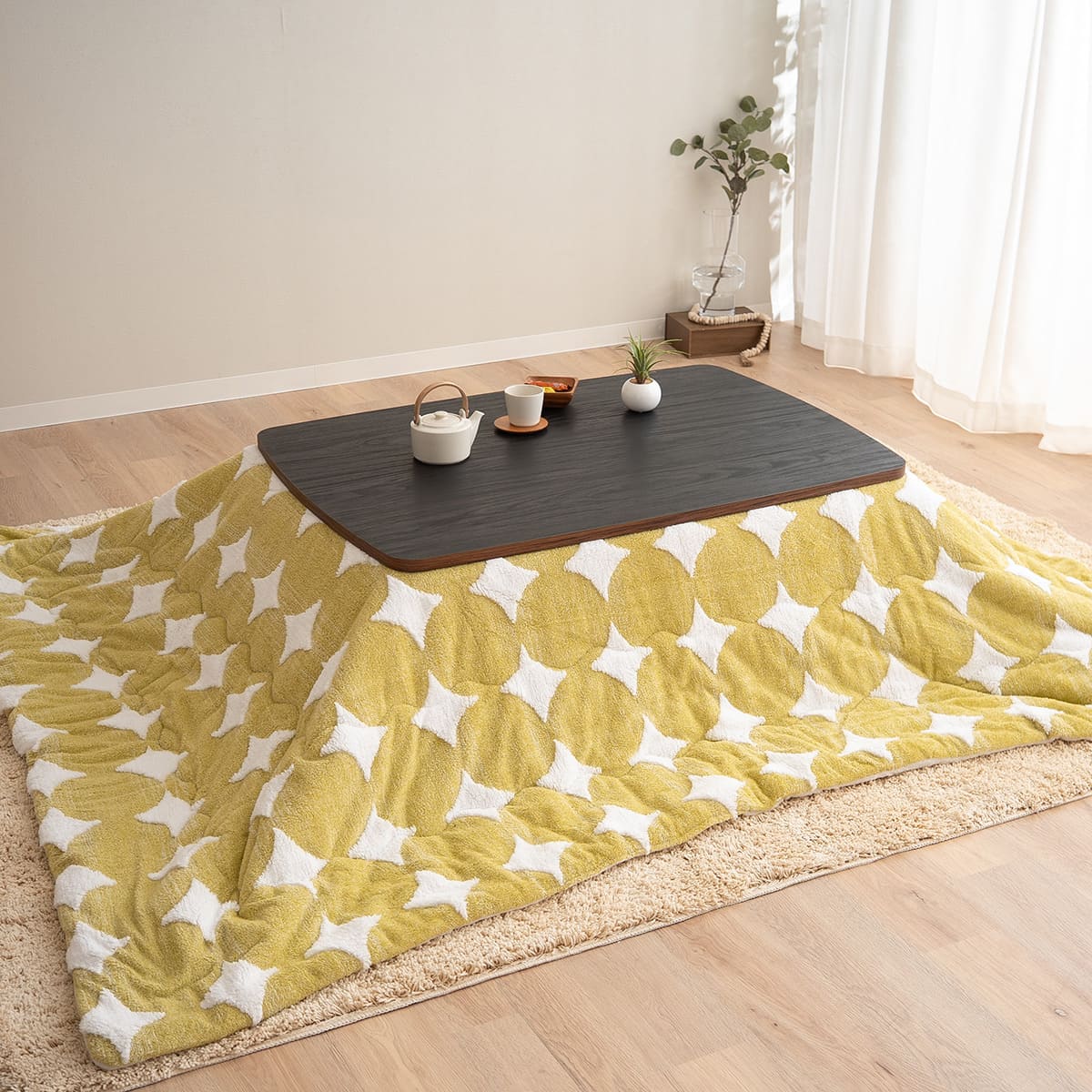 こたつテーブル＋こたつ掛け布団 2点セット 幅105cm 長方形 ロータイプ 木目調 ストーン調 こたつ布団 やぐら デスク 机 オールシーズン