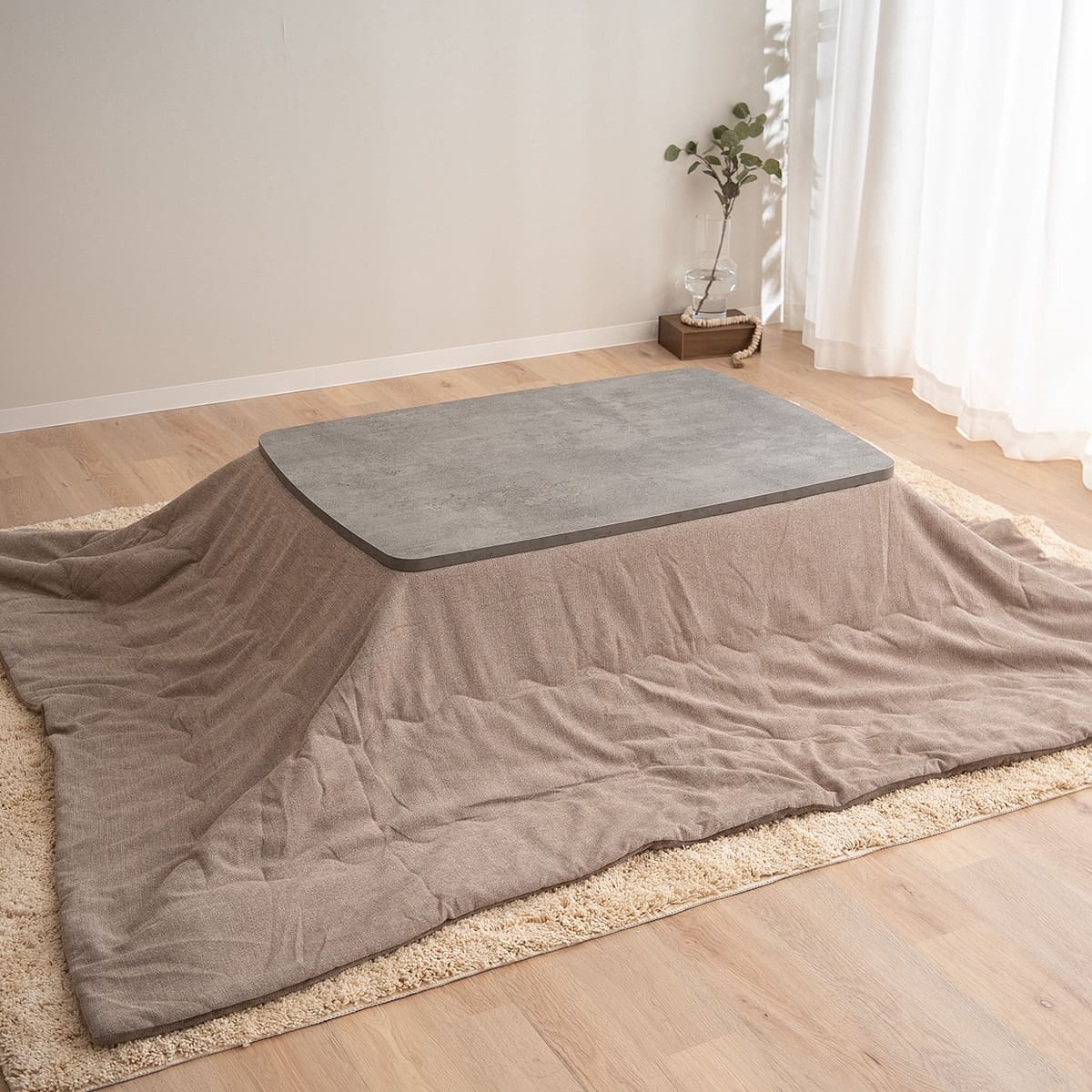 こたつテーブル＋こたつ掛け布団 2点セット 幅105cm 長方形 ロータイプ 木目調 ストーン調 こたつ布団 やぐら デスク 机 オールシーズン