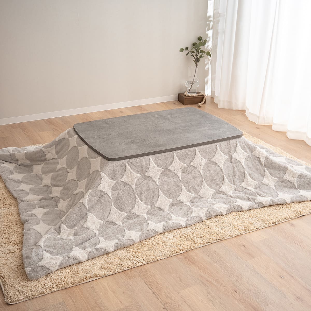 こたつテーブル＋こたつ掛け布団 2点セット 幅105cm 長方形 ロータイプ 木目調 ストーン調 こたつ布団 やぐら デスク 机 オールシーズン