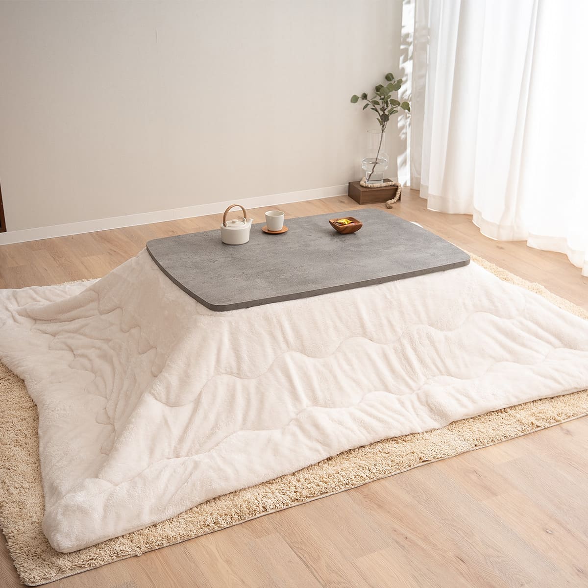 こたつテーブル＋こたつ掛け布団 2点セット 幅105cm 長方形 ロータイプ 木目調 ストーン調 こたつ布団 やぐら デスク 机 オールシーズン