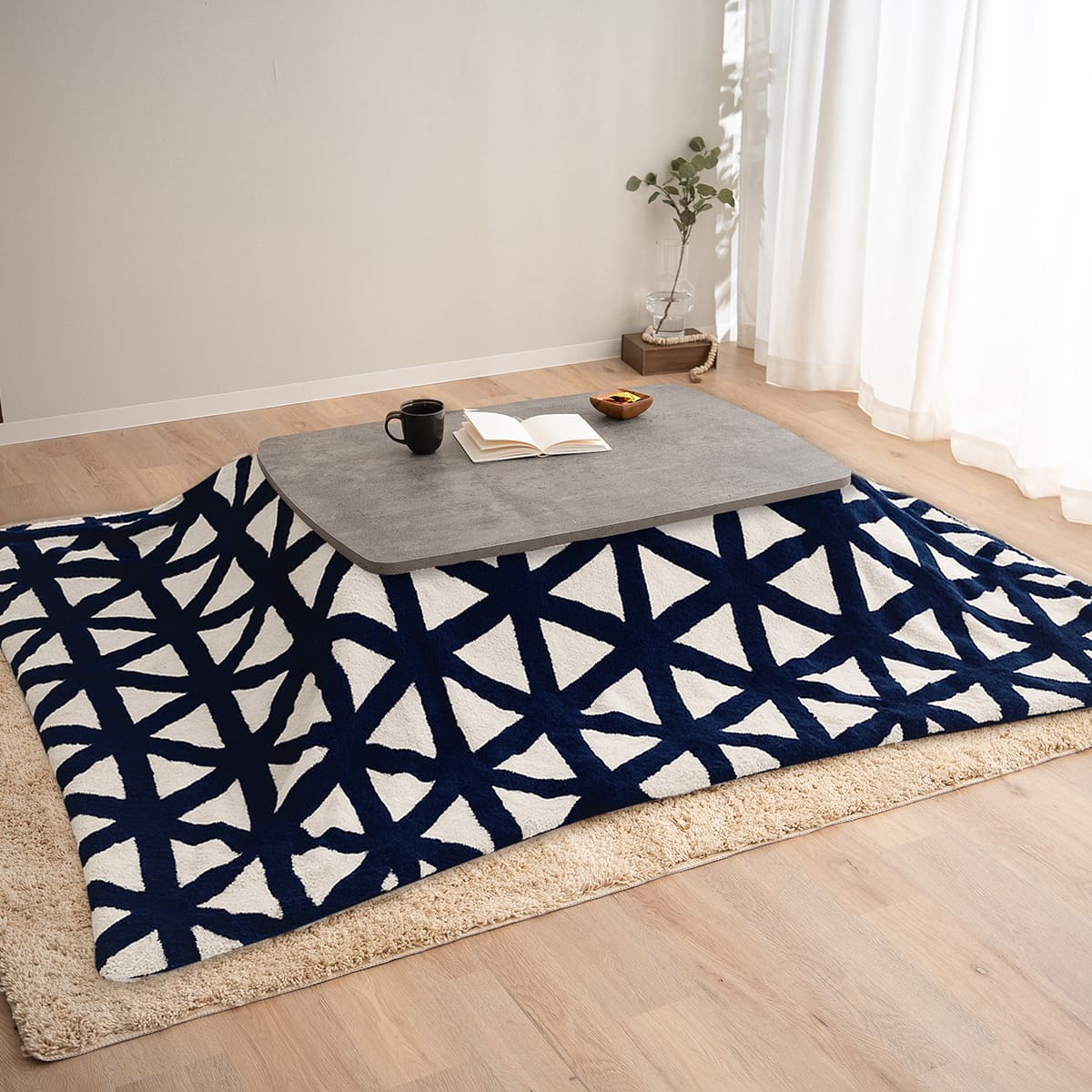 こたつテーブル＋こたつ掛け布団 2点セット 幅105cm 長方形 ロータイプ 木目調 ストーン調 こたつ布団 やぐら デスク 机 オールシーズン