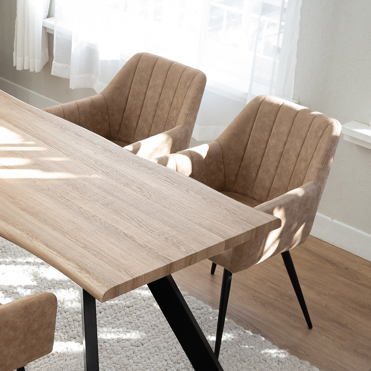 ダイニングチェア 同色 2脚セット 肘掛け付き ファブレザー スチール脚 椅子 いす イス チェア 1人掛け 1人用