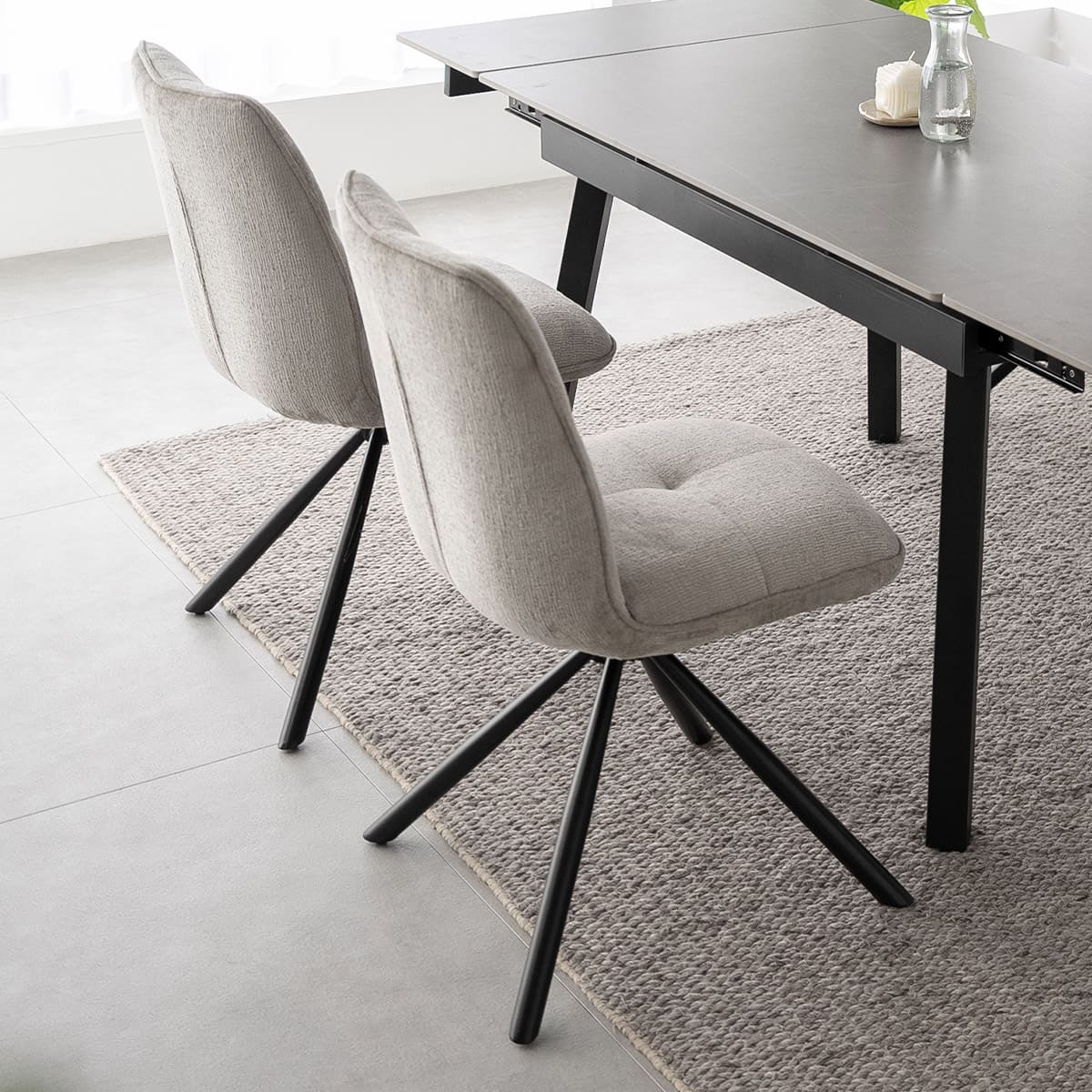 ダイニングチェア 同色 2脚セット 回転式 自動リターン機能付き ファブリック スチール脚 椅子 いす イス チェア 1人掛け 1人用