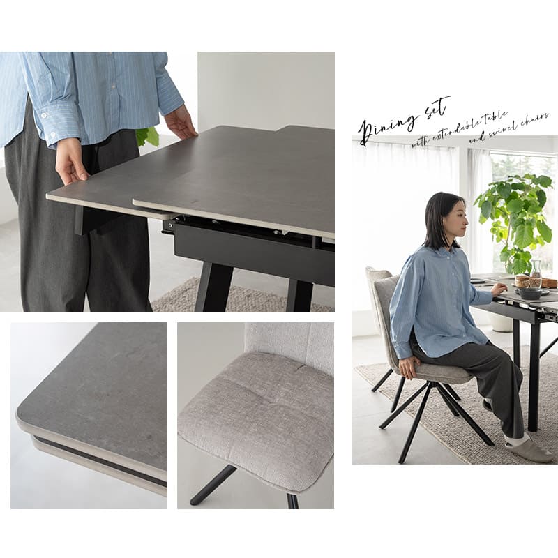 伸長式テーブル＆4脚チェア 5点セット　ダイニングテーブルセット　4人掛け ダイニング5点セット 4人掛け 伸長式 テーブル チェア セラミック 回転