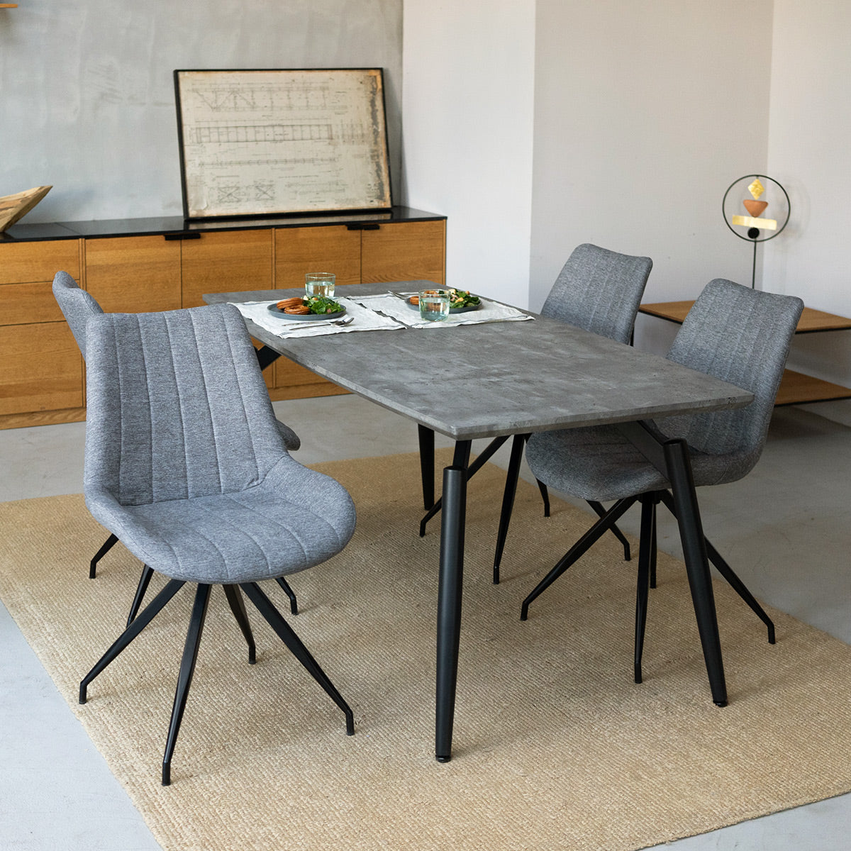 ダイニング5点セット 4人掛け テーブル チェア 食卓用 ストーン調 石目