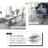 ネストテーブル 幅60cm 正方形 大小セット セラミック センターテーブル ローテーブル サイドテーブル コーヒーテーブル ミニテーブル 石目調 スチール脚 棚付き