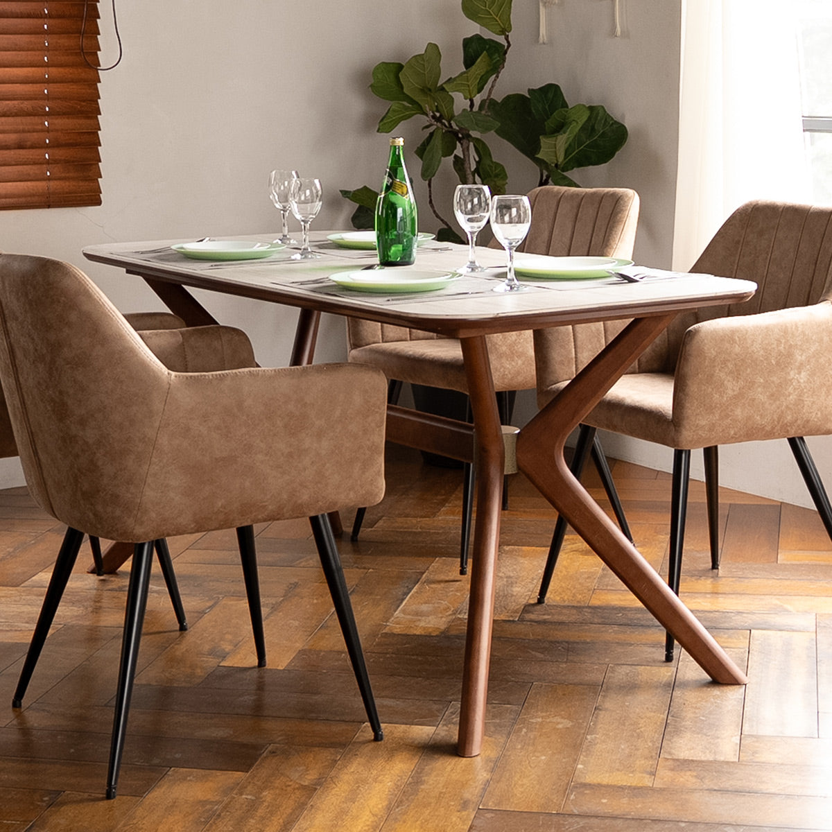 ダイニングテーブル 食卓テーブル 幅160cm セラミック 長方形 角型 スクエア 四角 石目調 ストーン調 木製 天然木 食卓用 4人掛け