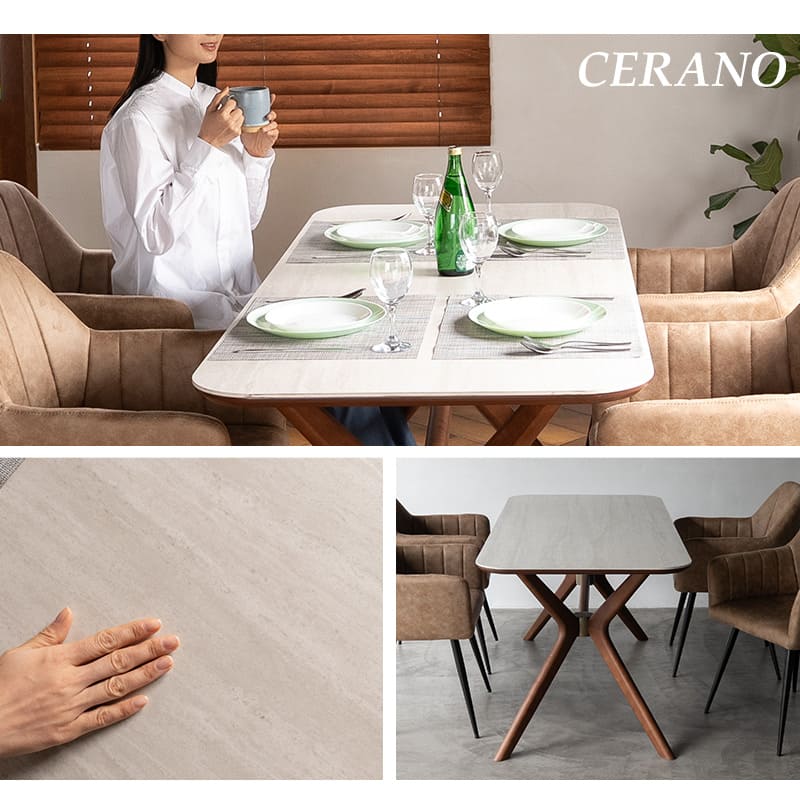 ダイニングテーブル 食卓テーブル 幅160cm セラミック 長方形 角型 スクエア 四角 石目調 ストーン調 木製 天然木 食卓用 4人掛け