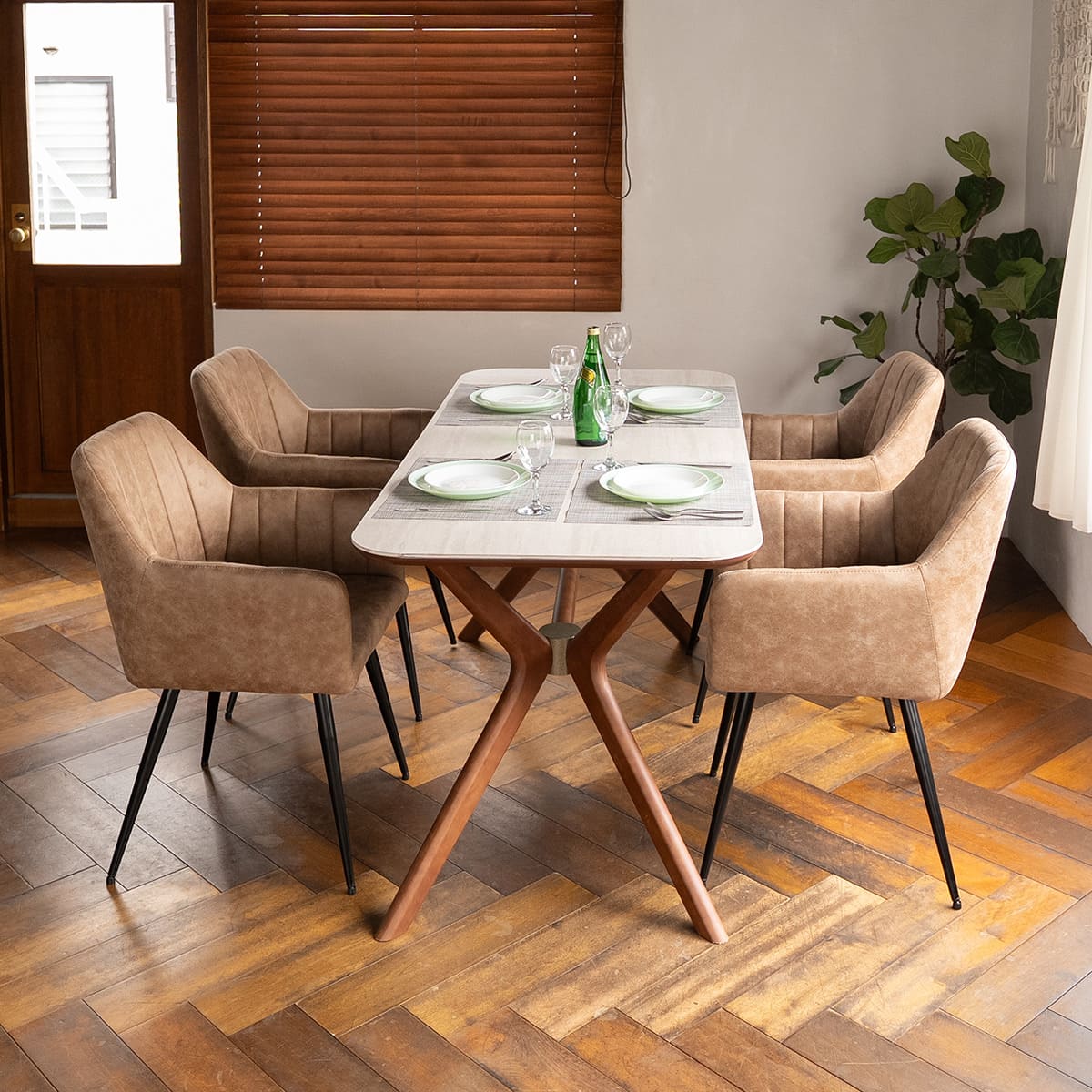 CERANO セラーノ スクエアダイニングテーブル ダイニングセット ダイニング5点セット 長方形 4人掛け 肘掛け ダイニングテーブル 食卓テーブル 石目調 幅160cm 160×75cm ブラウン リビング ダイニング