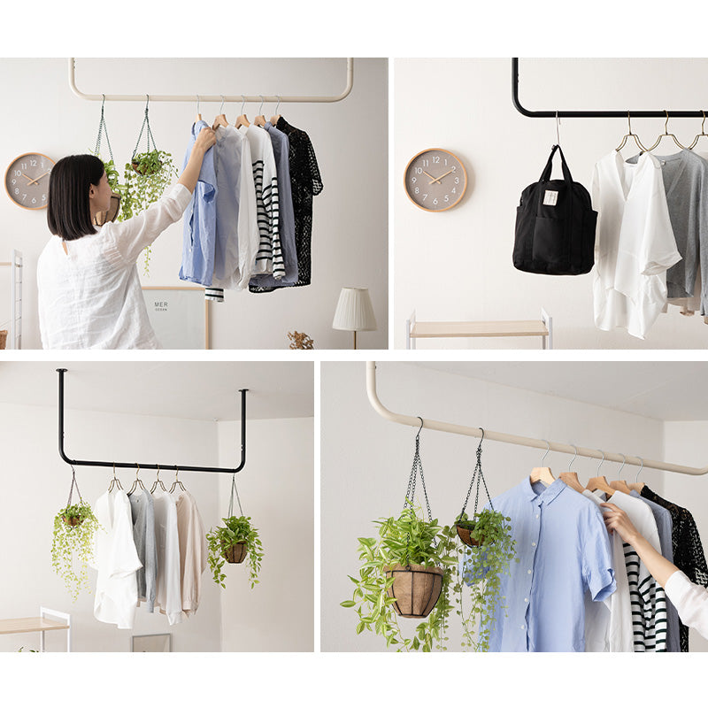 天井収納型ルームハンガー ハンガーパイプ ハンガーラック 物干し 幅120 コ型 天井 吊り下げ