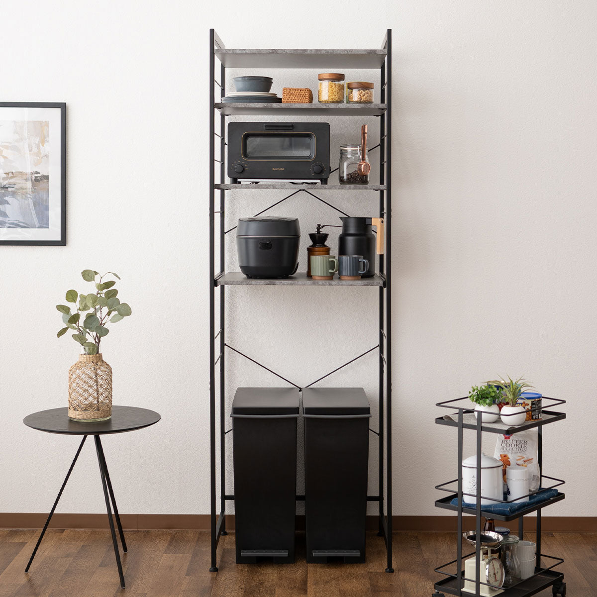 ゴミ箱が置ける キッチンラック 幅60 幅90 3段 レンジ台 賃貸