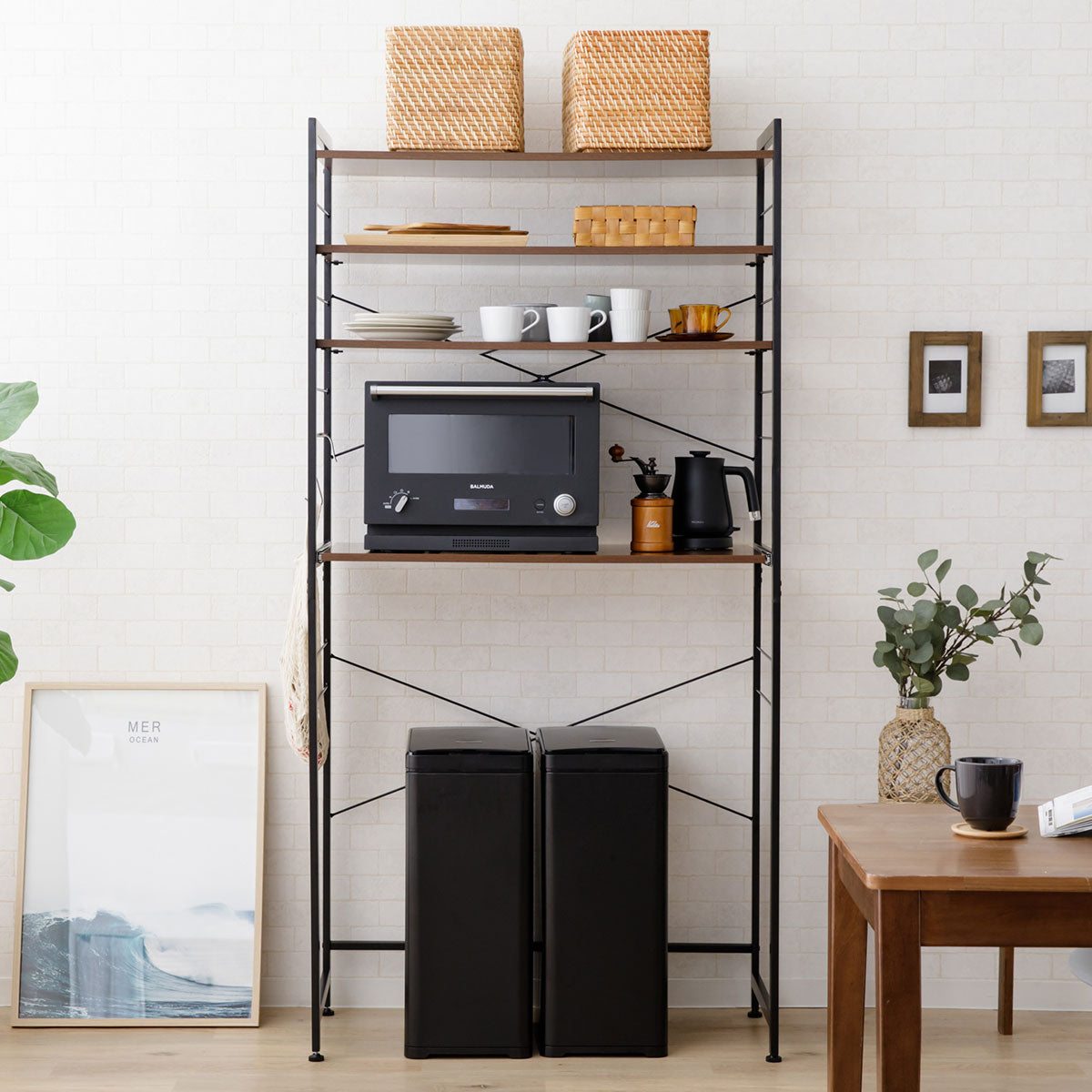 ゴミ箱が置ける キッチンラック 幅60 幅90 3段 レンジ台 賃貸