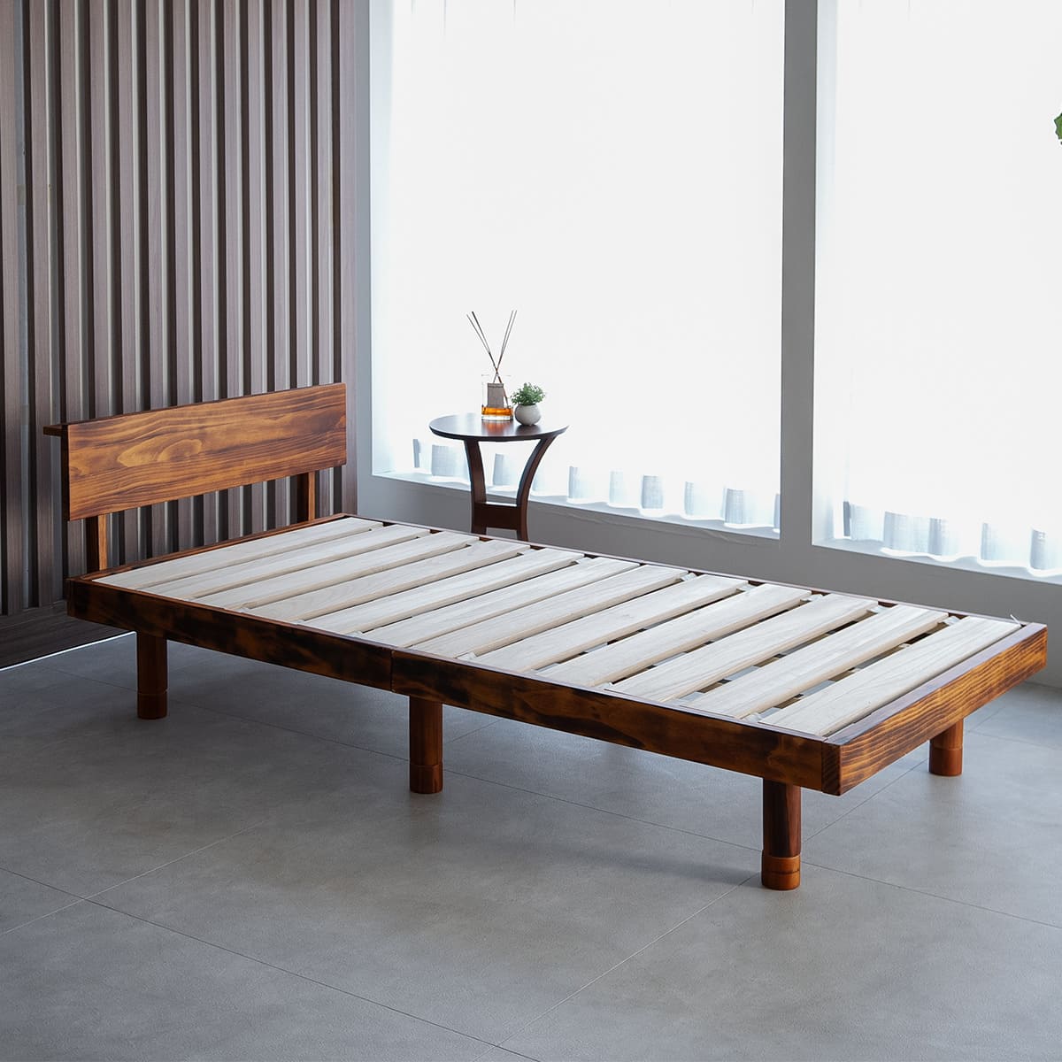 スノコベッド 金属フレーム 約98cm x 202cm 丈夫なすのこベッド シングル 天然木 高さ調節 ベッドフレーム