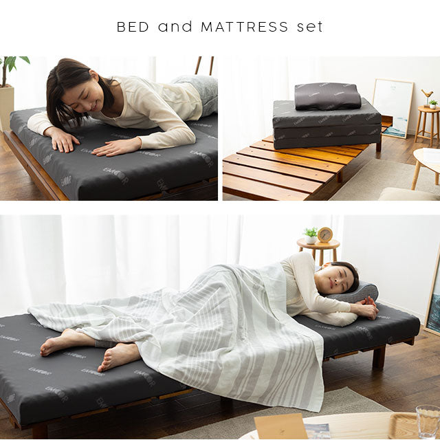 三つ折りマットレス・天然木すのこベッド 2点セット