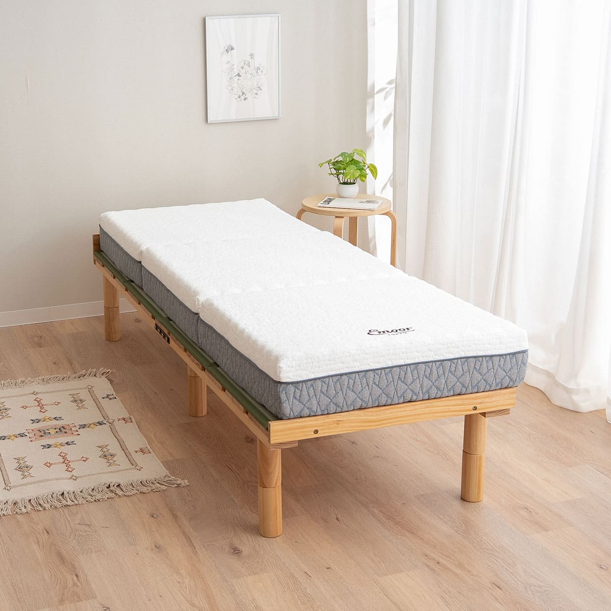 畳マット付き すのこベッド 3つ折りマットレス 3点セット コンパクトショート 幅65cm 奥行き185cm