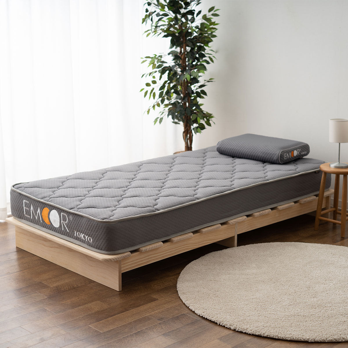 天然木すのこベッド ポケットコイルマットレス 2点セット シングルサイズ ( KAN SUNOKO BED / EMOOR GRAND POCKET COIL MATTRESS )