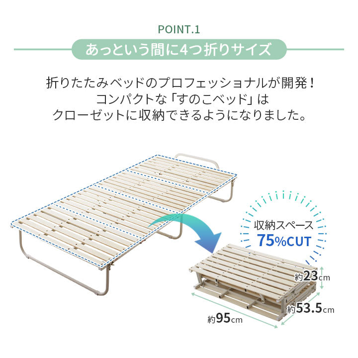 クローゼットに収納できる 4つ折り すのこベッド